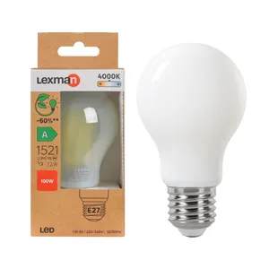 Lampadina LED filamento, E27 goccia, opaco, 7.2W= 1521 LM (equiv 100 W), classe energetica A, LEXMAN
