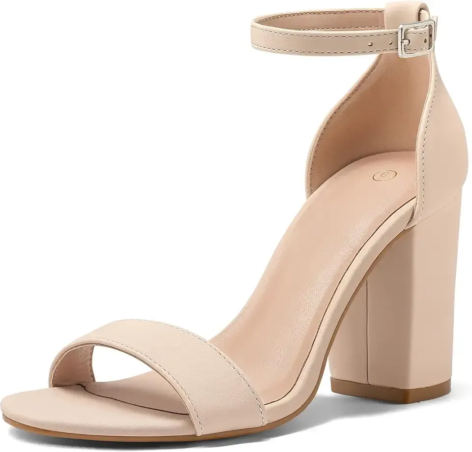 Women's Chunky Block Heels Open Toe Ankle Strap 3.5 Inch Heeled Sandals