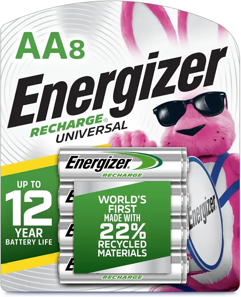 Energizer Recharge Universal Rechargeable AA Batteries (8 Pack), Double A Rechargeable Batteries