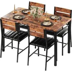 Ironck Dining Table Set For 4, Kitchen Table With Upholstered Bench And 2 Chairs, Ki...