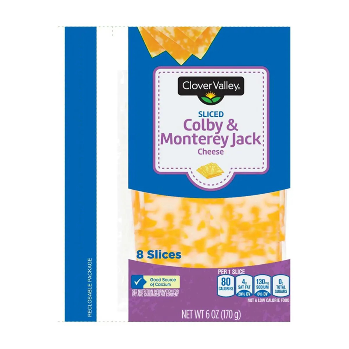 Clover Valley Sliced Colby Jack Cheese, 6 Oz