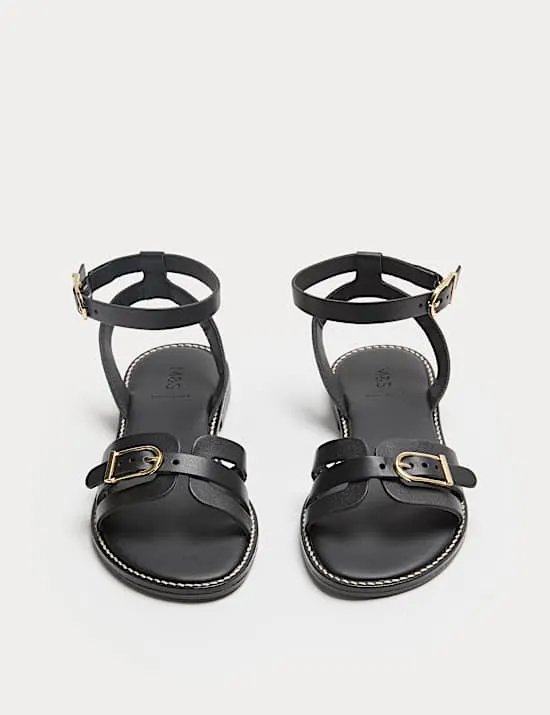 Leather Buckle Ankle Strap Sandals