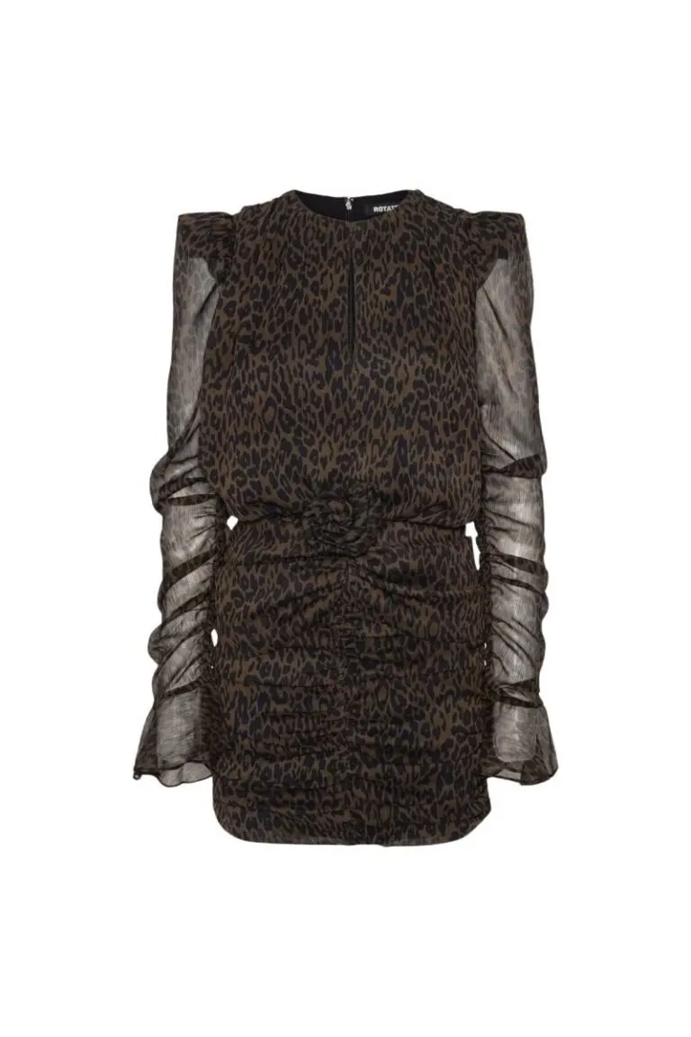 Ruched Flower Mini Dress - Mørkebrun