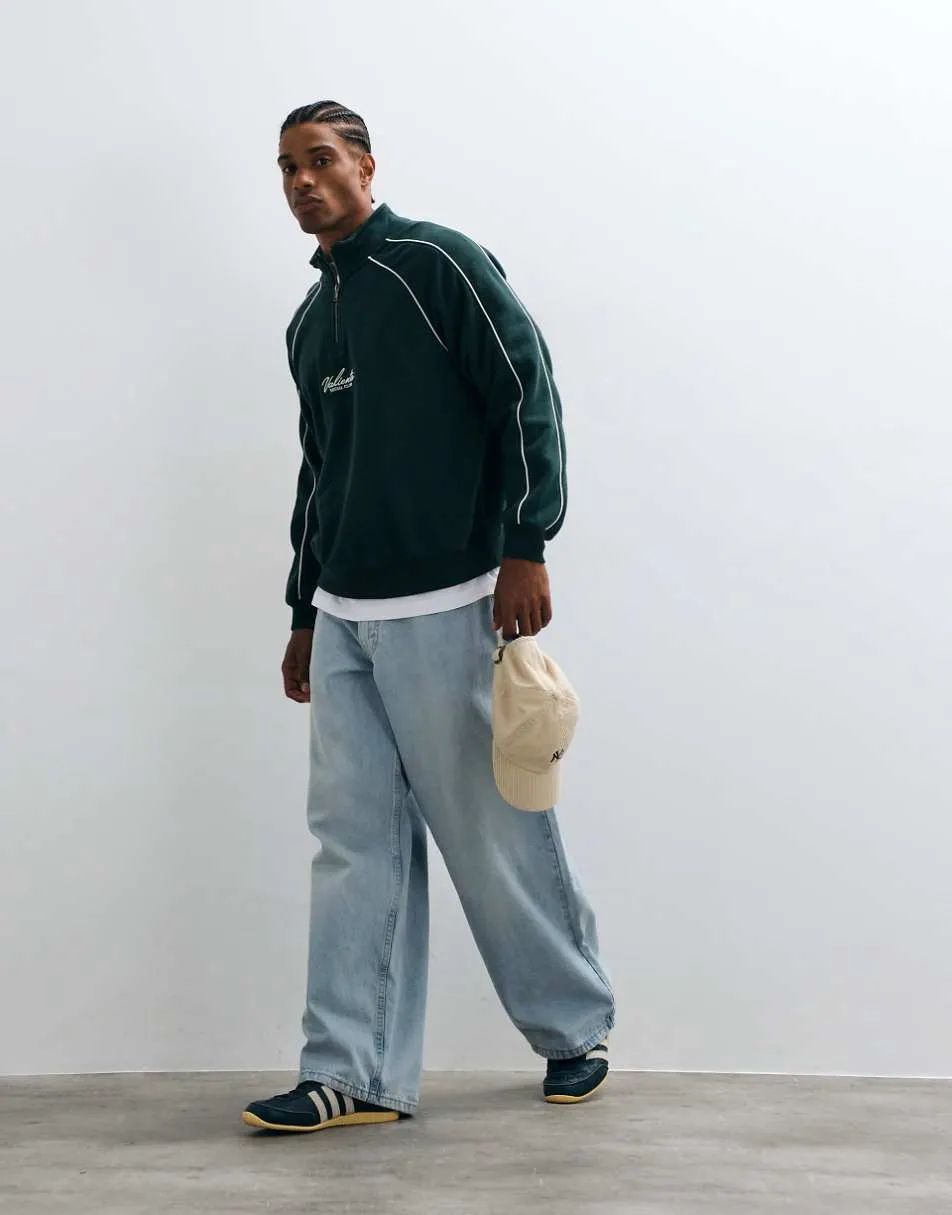 Cotton On 1/4 zip graphic fleece in pineneedle green