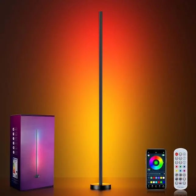 OIYN Smart RGBICW LED Corner Floor Lamp - 16 Million DIY Colors, 68+ Scenes, Music Sync, App & Remote Control, Color-Changing A…
