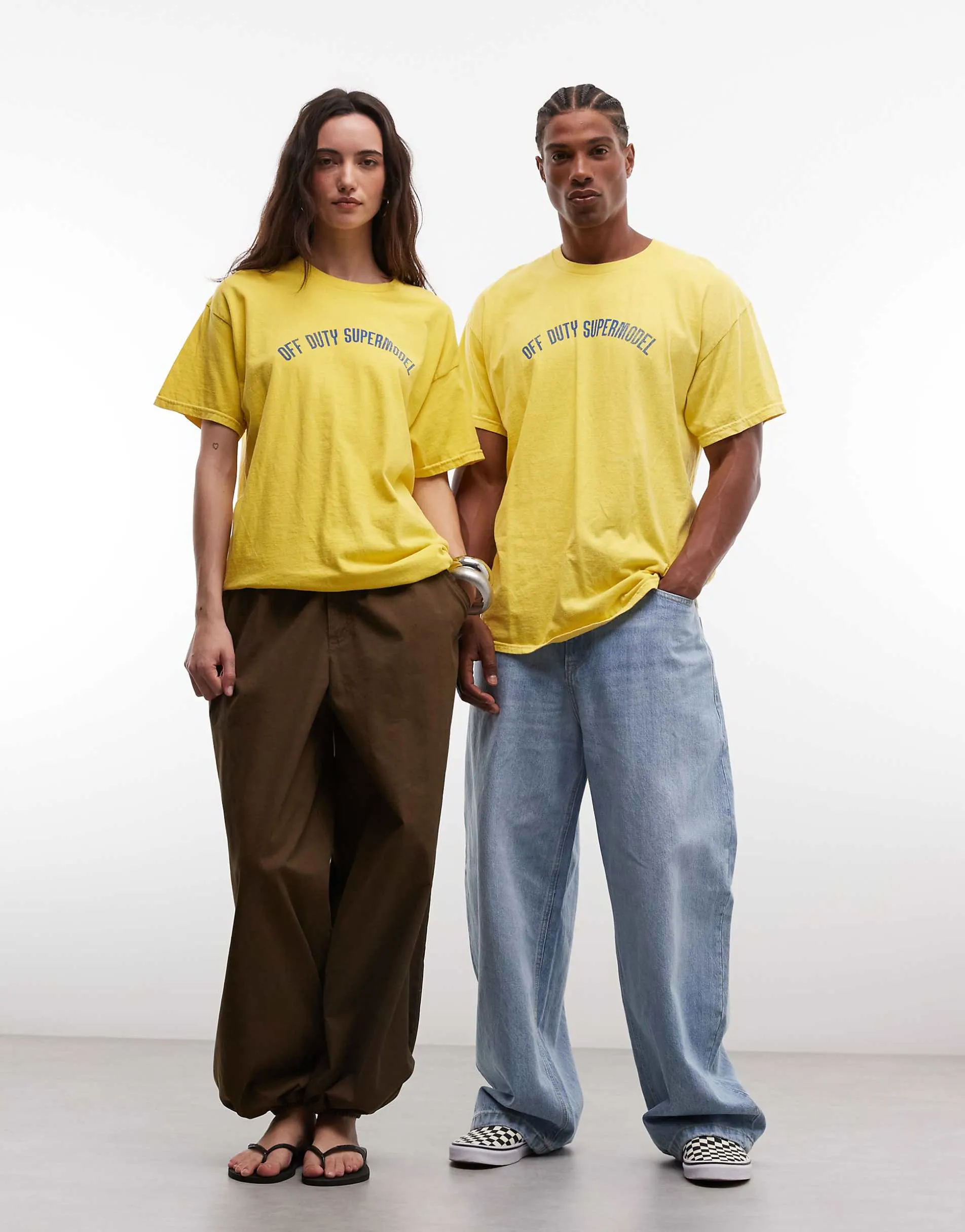 Reclaimed Vintage unisex supermodel slogan t-shirt in yellow