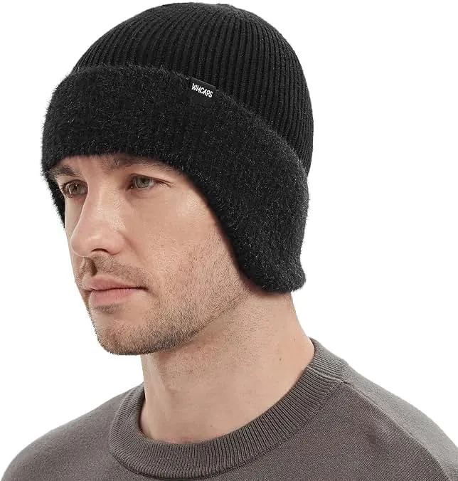 Wmcaps Winter Fleece Lined Beanie with Earflaps for Men Women Outdoor | Full ear coverage, soft warm fleece lining, snug fit, windproof for dog wa…