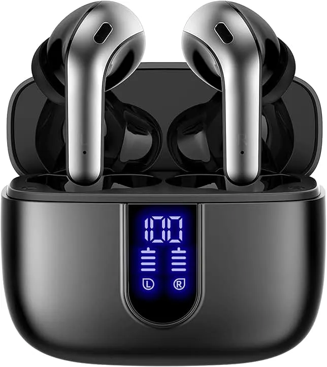 TAGRY Bluetooth Headphones True Wireless Earbuds 60H Playback LED Power Display Earphones with Wireless Charging Case IPX5 Waterproof in-Ear Ear buds with Mic for TV Smart Phone Laptop Computer Sports