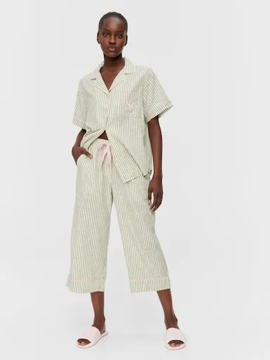 Sage Stripe 100% Cotton 3/4 Pj Pant