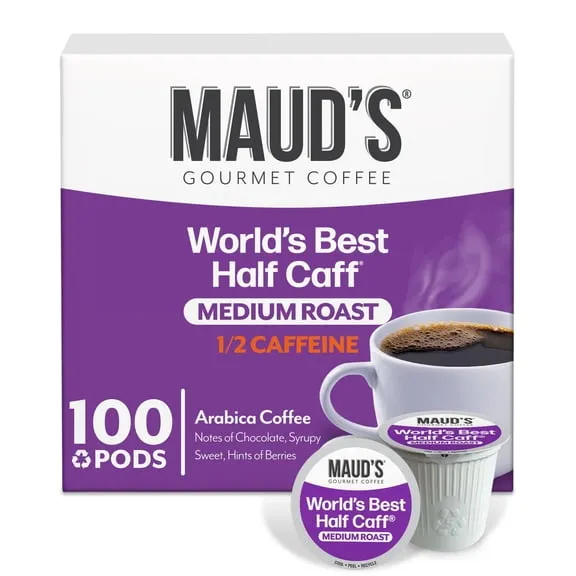 Maud's Half Caff Coffee Pods, 100 ct, Medium Roast Coffee in Single Serve Pods – 100% Arabica Coffee, Compatible with Keurig K Cups Maker $46.40