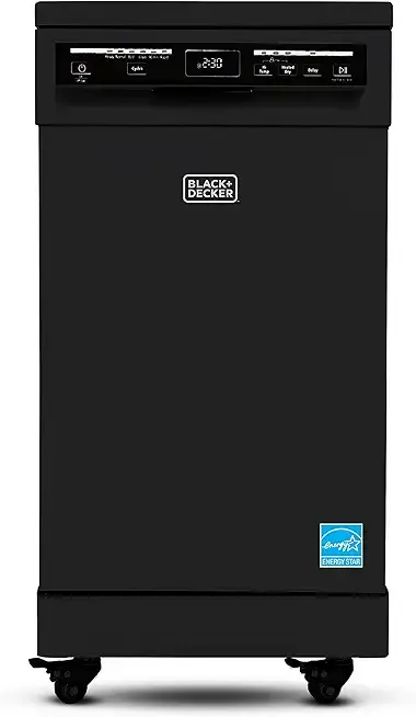 BLACK+DECKER 18-Inch Portable Dishwasher, 8-Place Setting Capacity, Mobile Dish Washer with 6 Wash Programs, LED Display, Stainless Steel Tub, ENERGY STAR Certified, BPD8B, Black