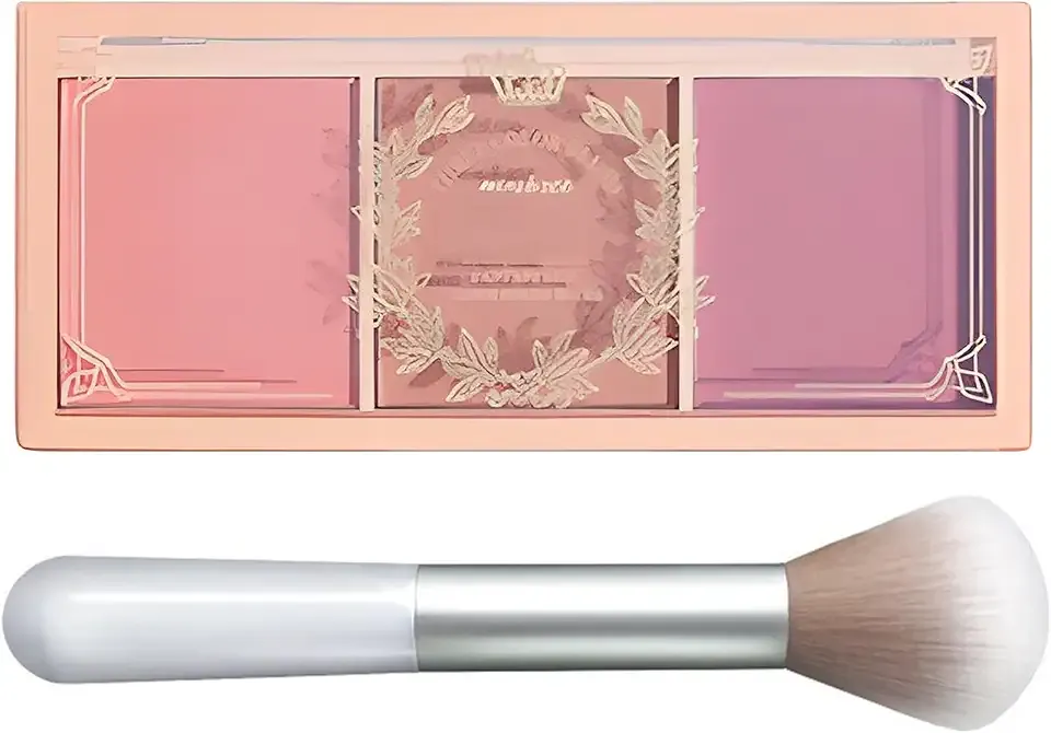 3 Color Matte Pink Blush Palette with Brush, Long Lasting Cheek Makeup, Light and Smooth Blush Powder for Face Beauty