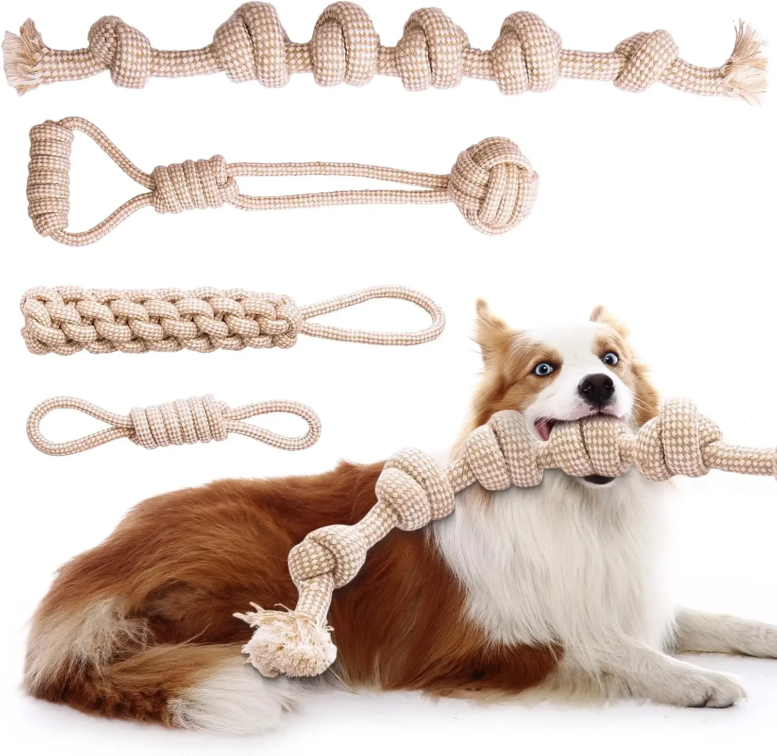 Dog Rope Toy, Rope Toys for Dogs Aggressive Chewers, for Large Dogs for Cleaning Teeth, Bite Resistant, 4 Pack