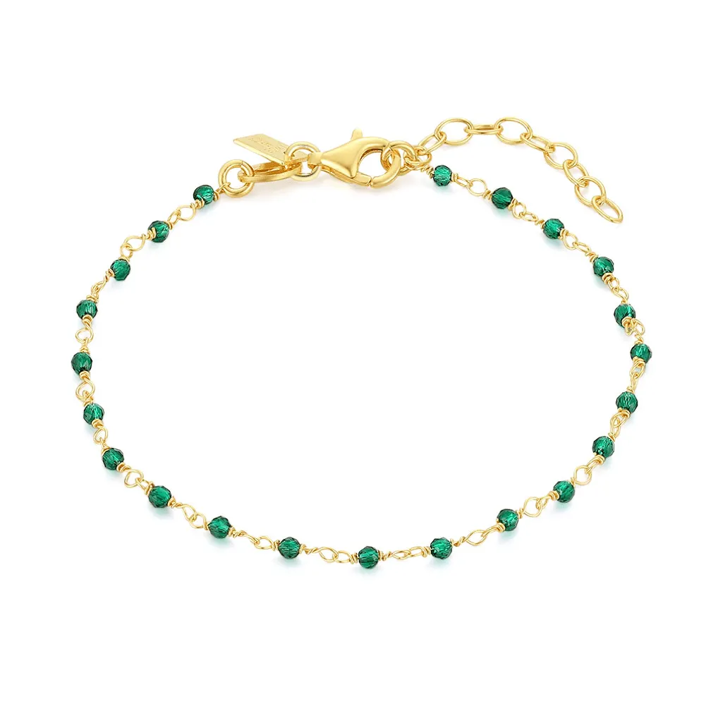 Armband in 18kt verguld zilver, groene steentjes