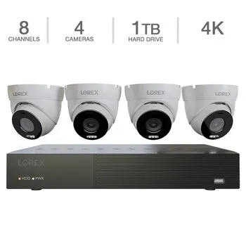 Lorex Connect 4K 8-Channel PoE Wired NVR with 4 Spotlight Turret Cameras