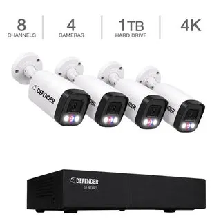 Defender AI POWERED Sentinel 4K Ultra HD Wired 8 Channel POE NVR Security System with 4 Metal Cameras with 1TB HDD
