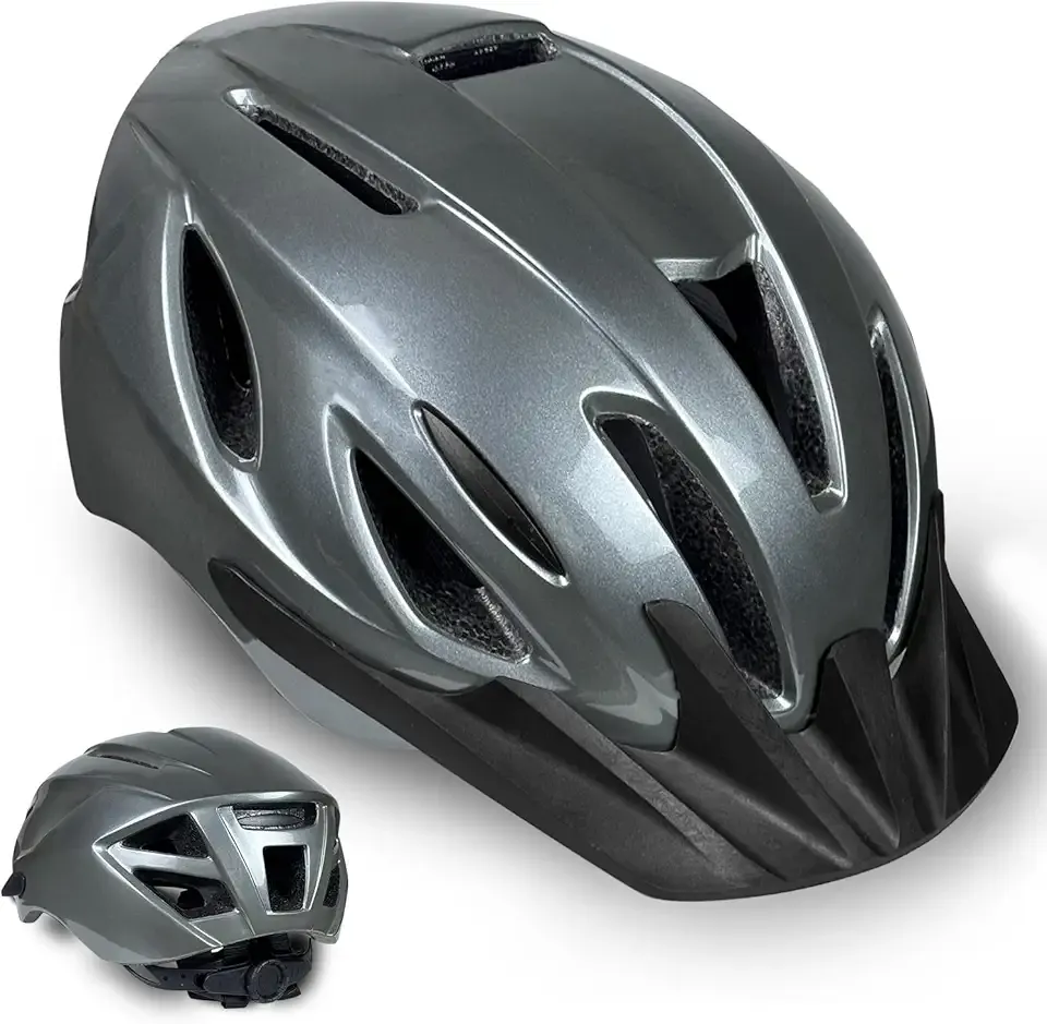 Adult Bike Helmet Men Women - Safety Certified Bicycle Helmet, 15 Vents, Adjustable Dial & Straps, Visor, Removable Liner, Lightweight for Commuting and Road Cycling (57–61cm)
