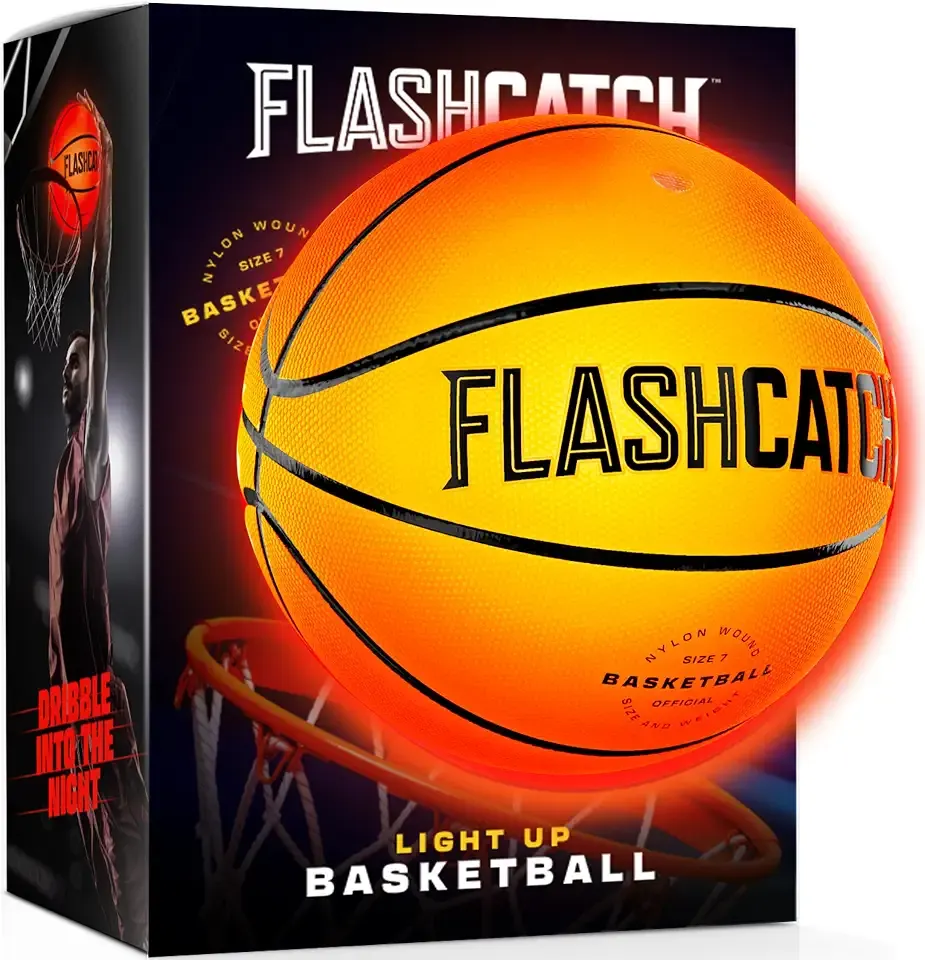 FlashCatch Light Up Basketball - Glow in The Dark - Sports Gear Accessories Gifts for Boys 8-15+ Year Old - Kids Teens Gift Birthday Ideas - Teen Boy Toys Ages 8 9 10 11 12 13 14 15 Outdoor Teenager