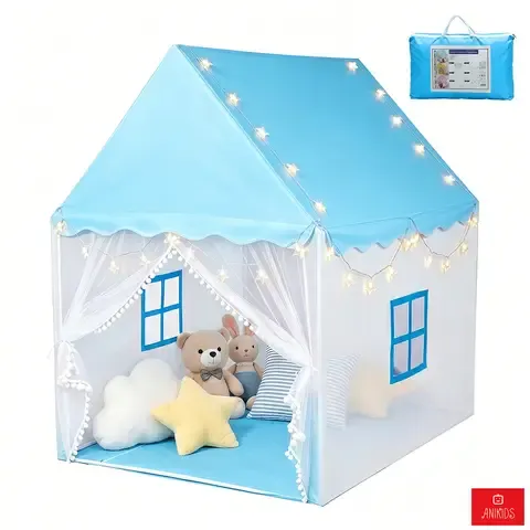 Carpa De Juego Infantil Plegable Con Luz Para Niños Niñas 130x120x100cm Color Azul