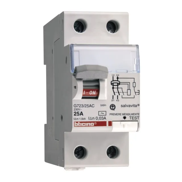 Differenziale salvavita BTICINO GC723AC25 2P poli 25A 30mA AC 2 moduli