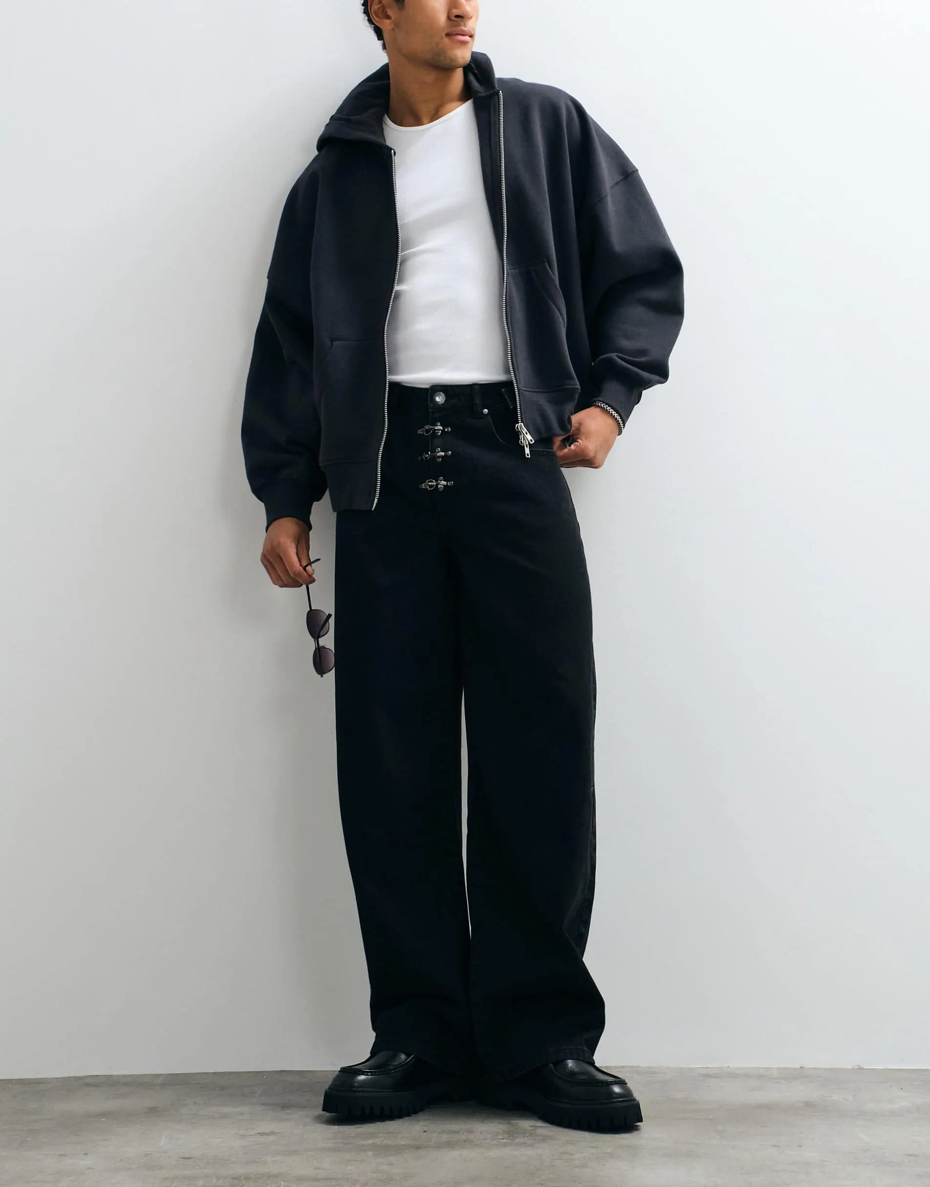 Liquor N Poker baggy fireman clasp detail jeans in black