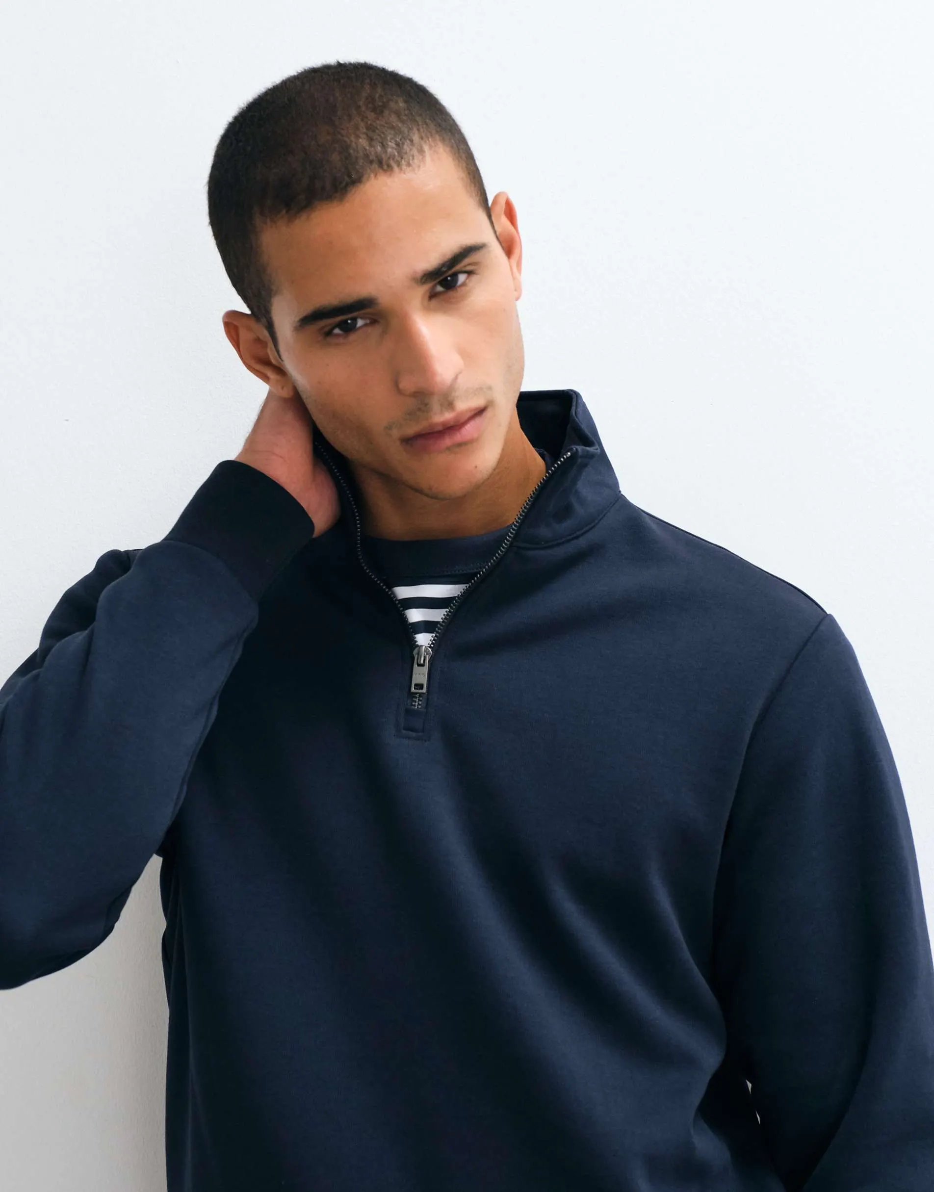 Mango cotton rich quarter zip sweatshirt in navy