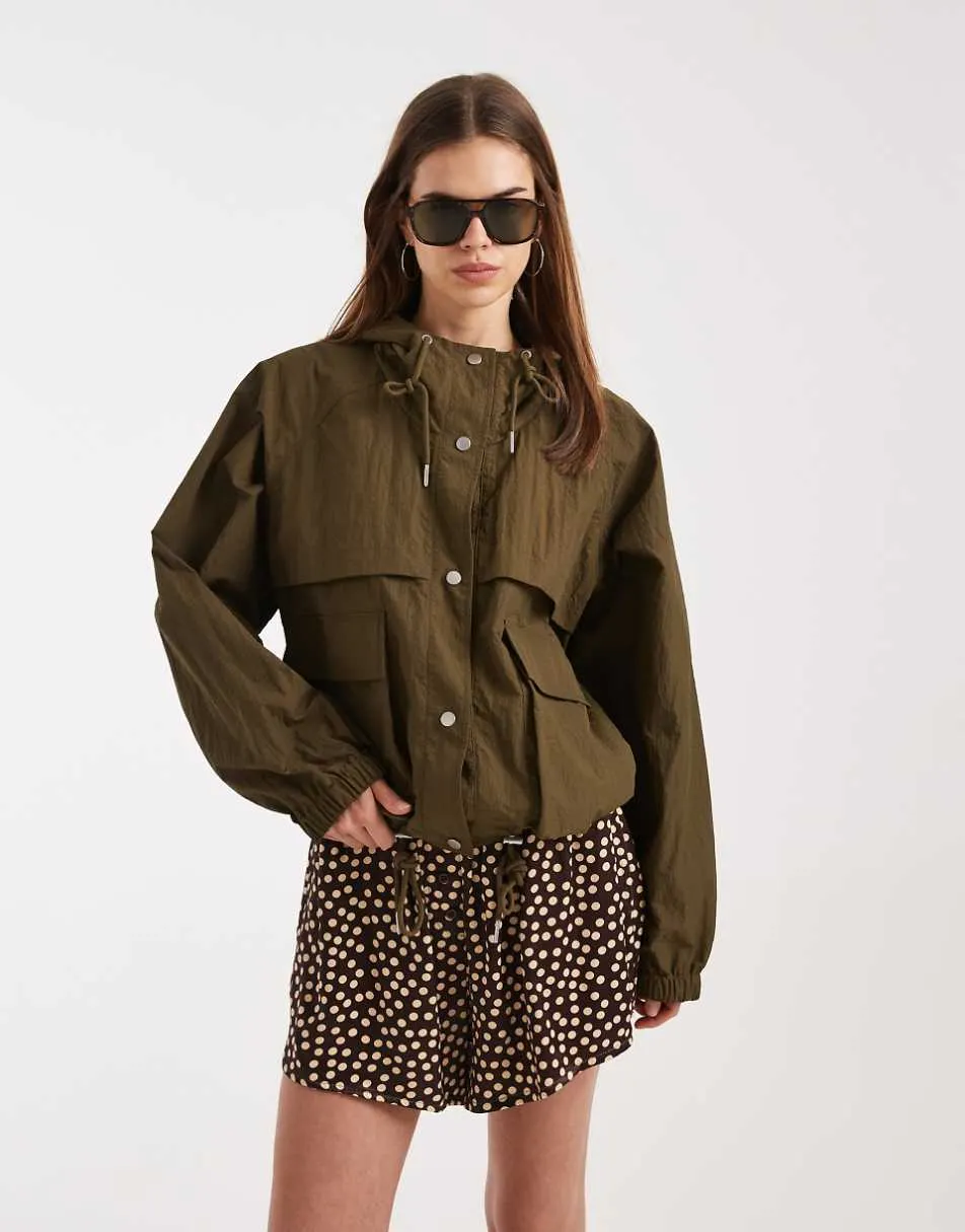 ASOS DESIGN shower resistant rain wear parka jacket in olive