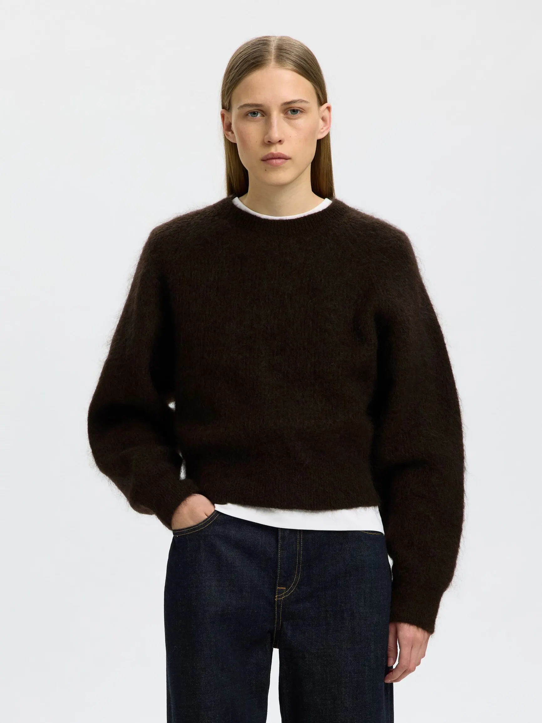 MOHAIRBLANDING STRIKKET PULLOVER