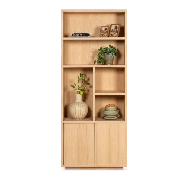 Wandkast Outline B - 90 cm - Eiken Nature White - 5 open vakken, 2 deuren