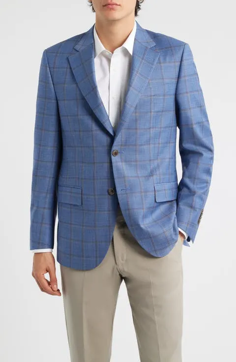 Flynn Classic Fit Light Blue Shadow Check Wool Sport Coat (Regular & Big)