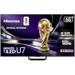 Hisense 65" U7 Mini-LED ULED 4K UHD Best Premium Gaming Smart Google TV (65U7SG, 2026 NEW) - Hi-QLED, Native 165Hz, VRR 330, HDR10+, Dolby Vision IQ · Atmos, IMAX Enhanced, Anti-Reflection, 2.1.2 Ch