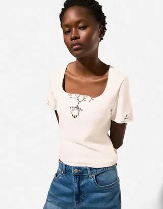 T-shirt - Inserto in pizzo - bianco