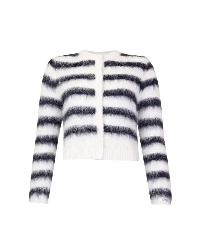 Hairy Knit Jacket - Marine/Hvit