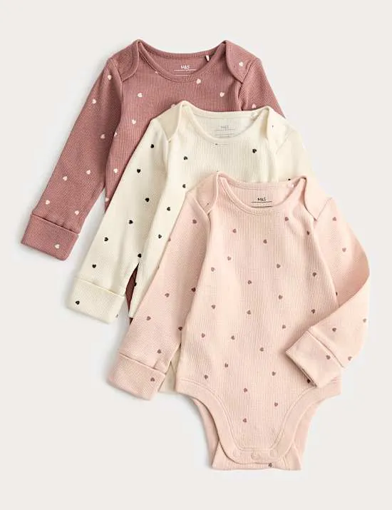 3er-Pack Langarm-Bodys mit hohem Baumwollanteil und Herzmotiv (0–3 Jahre)
