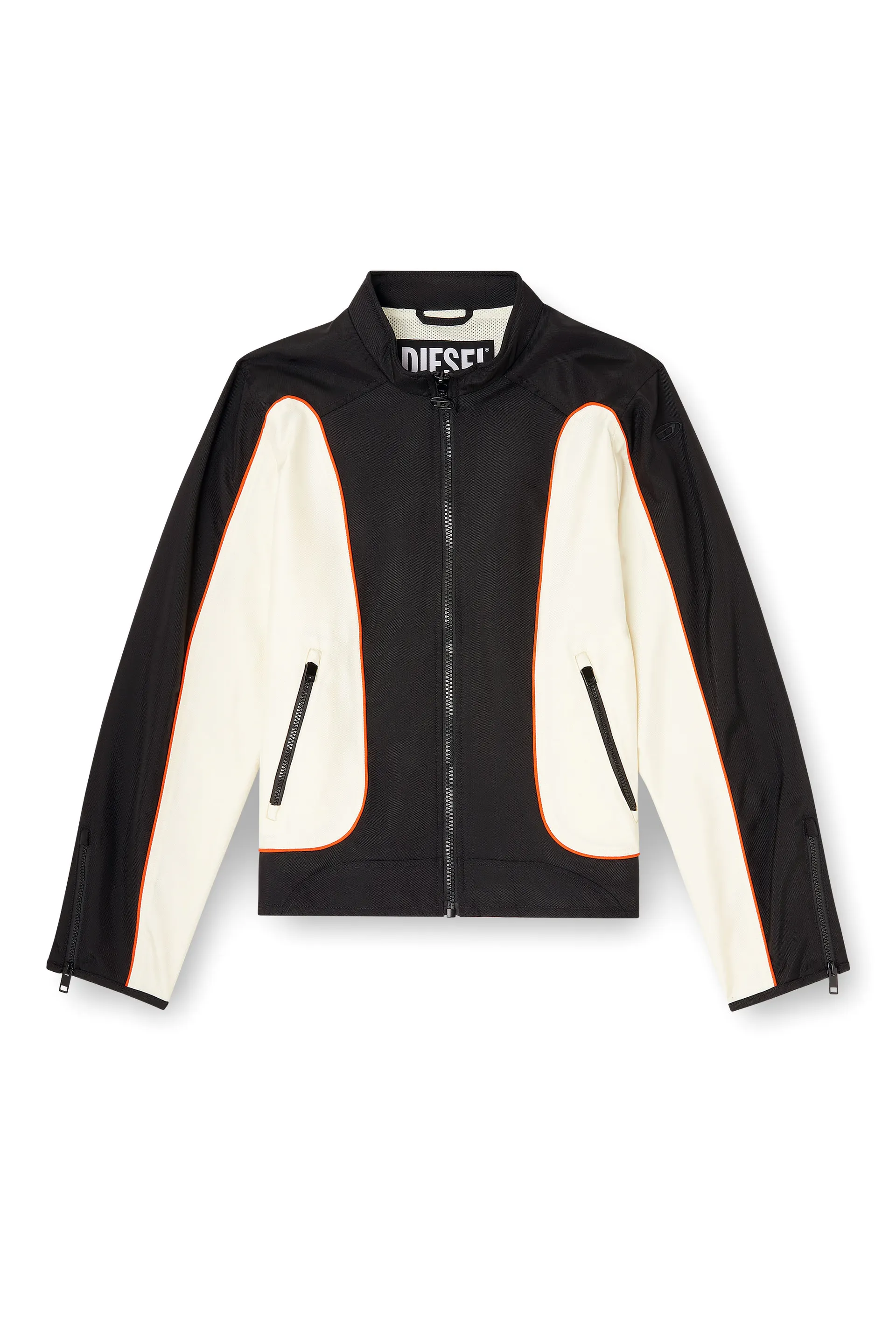 Nylon jacket with color block and piping details