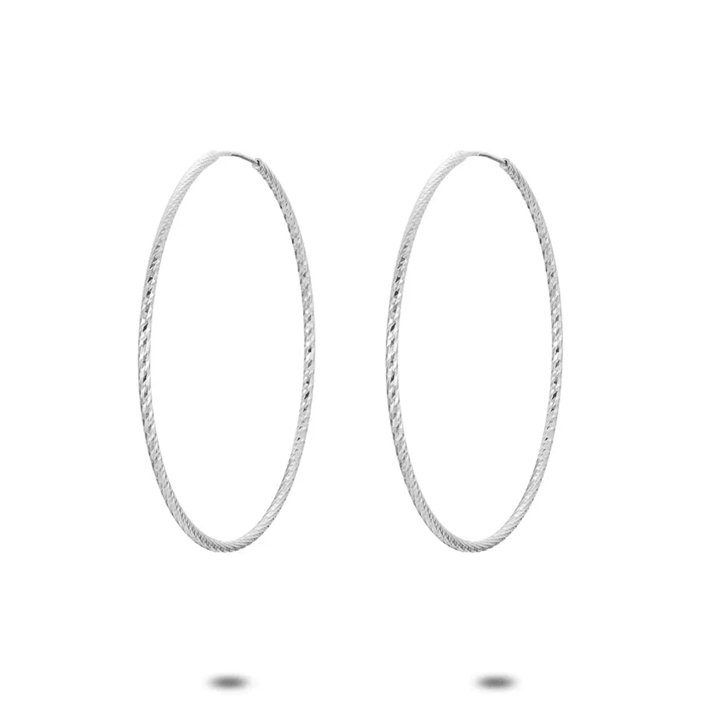 Oorringen in zilver, gehamerd, 33 mm