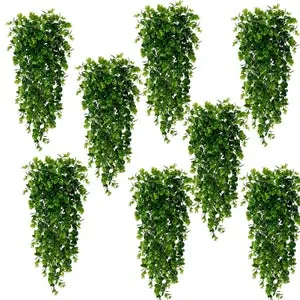 Juego de 8 plantas colgantes artificiales, plantas colgantes de imitación, eucalipto artificial de 75 cm, resistente a los rayos UV, para paredes
