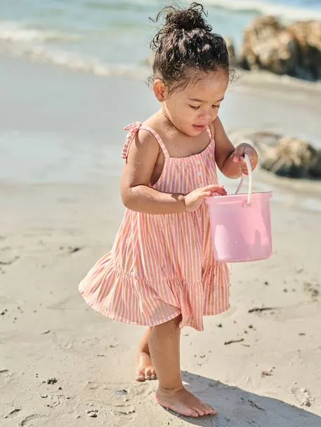 Robe bébé fille bretelles coton bio - rayé rose