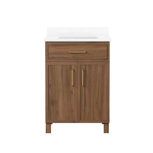 Bilston 24 inch W Freestanding Single Sink Bath Vanity in Spiced Walnut with White Top