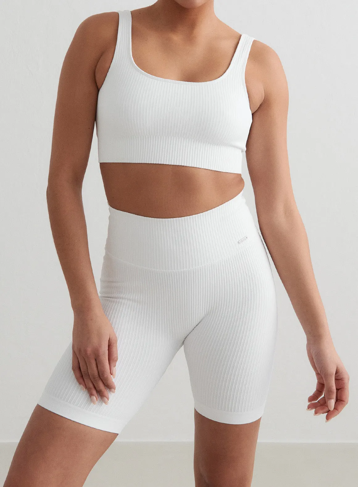 White Ribbed Seamless Biker Shorts