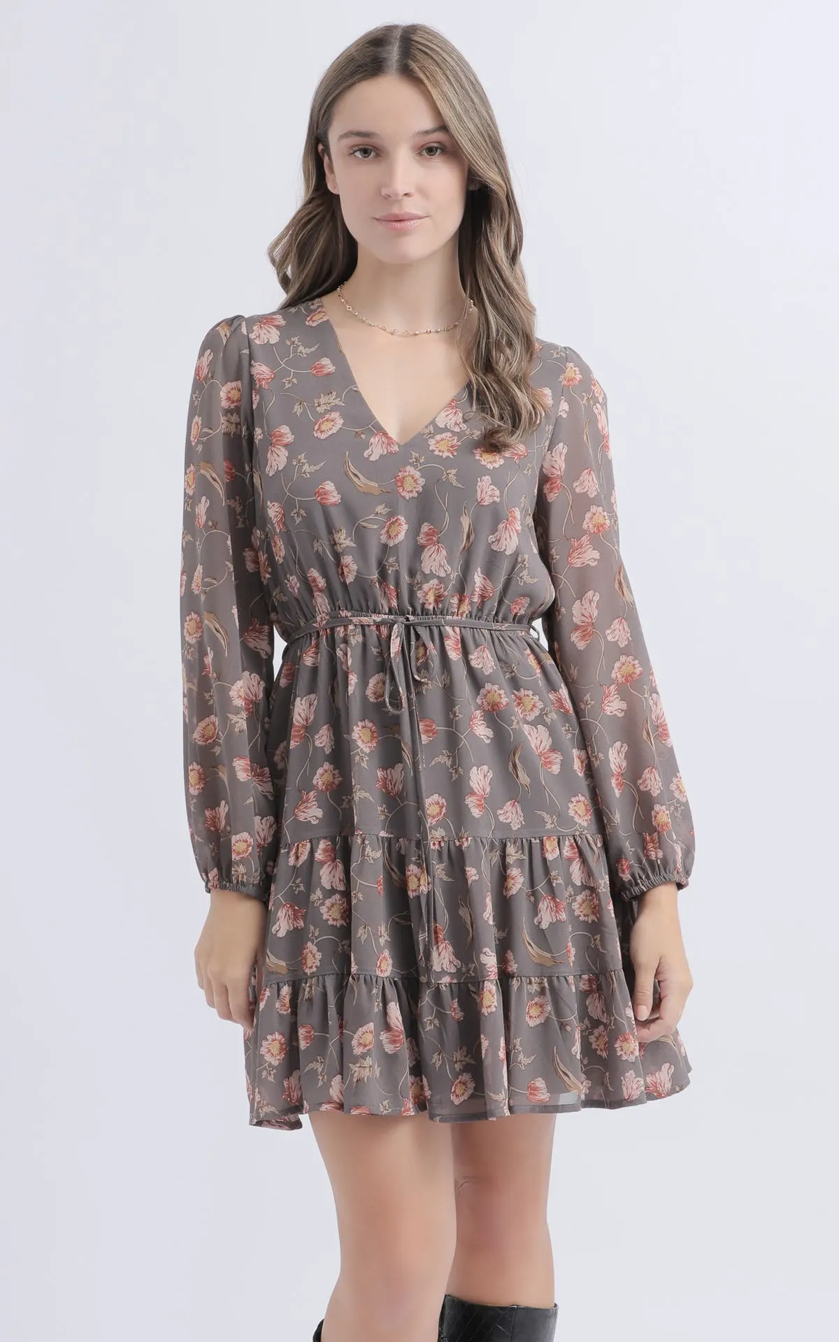 Chiffon Tier Detail LS Dress