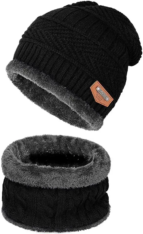 Warm Winter Beanie Hat & Scarf Set Stylish Knit Skull Cap for Men Women