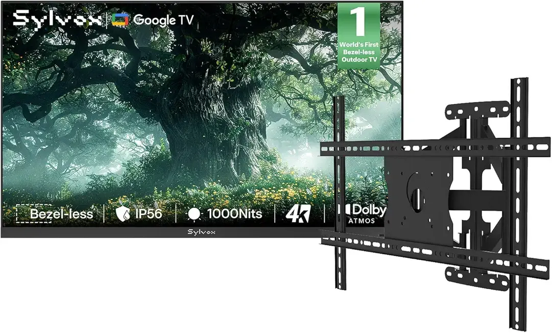 SYLVOX 75 inch Outdoor TV with Wall Mount, Ultra-Narrow Bezel, 4K Smart TV, 1000 nits, IP56 Waterproof, Dual Speakers, All-Weather Metal Chassis for Patio, Deck, Backyard (Frameless Series)