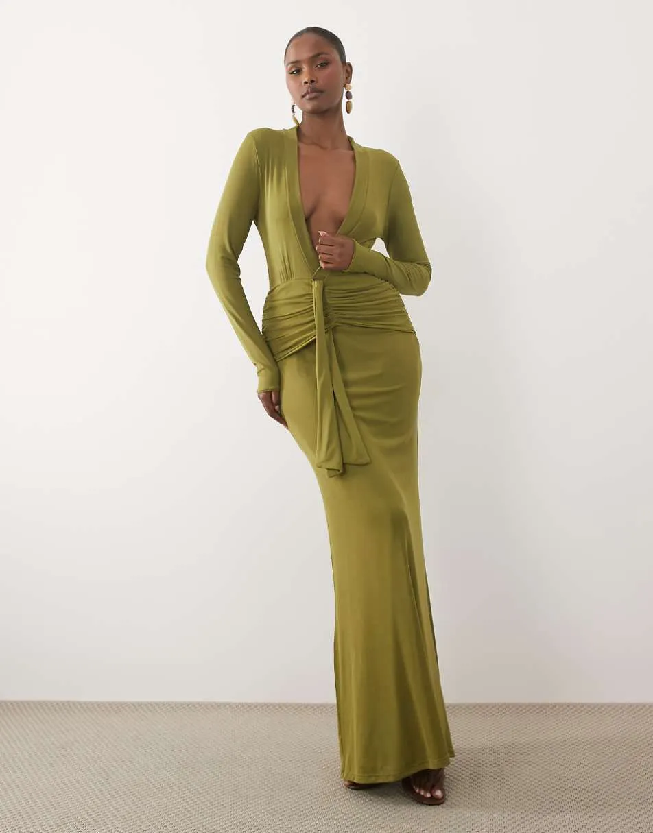 ASOS DESIGN super plunge draped front maxi dress in green