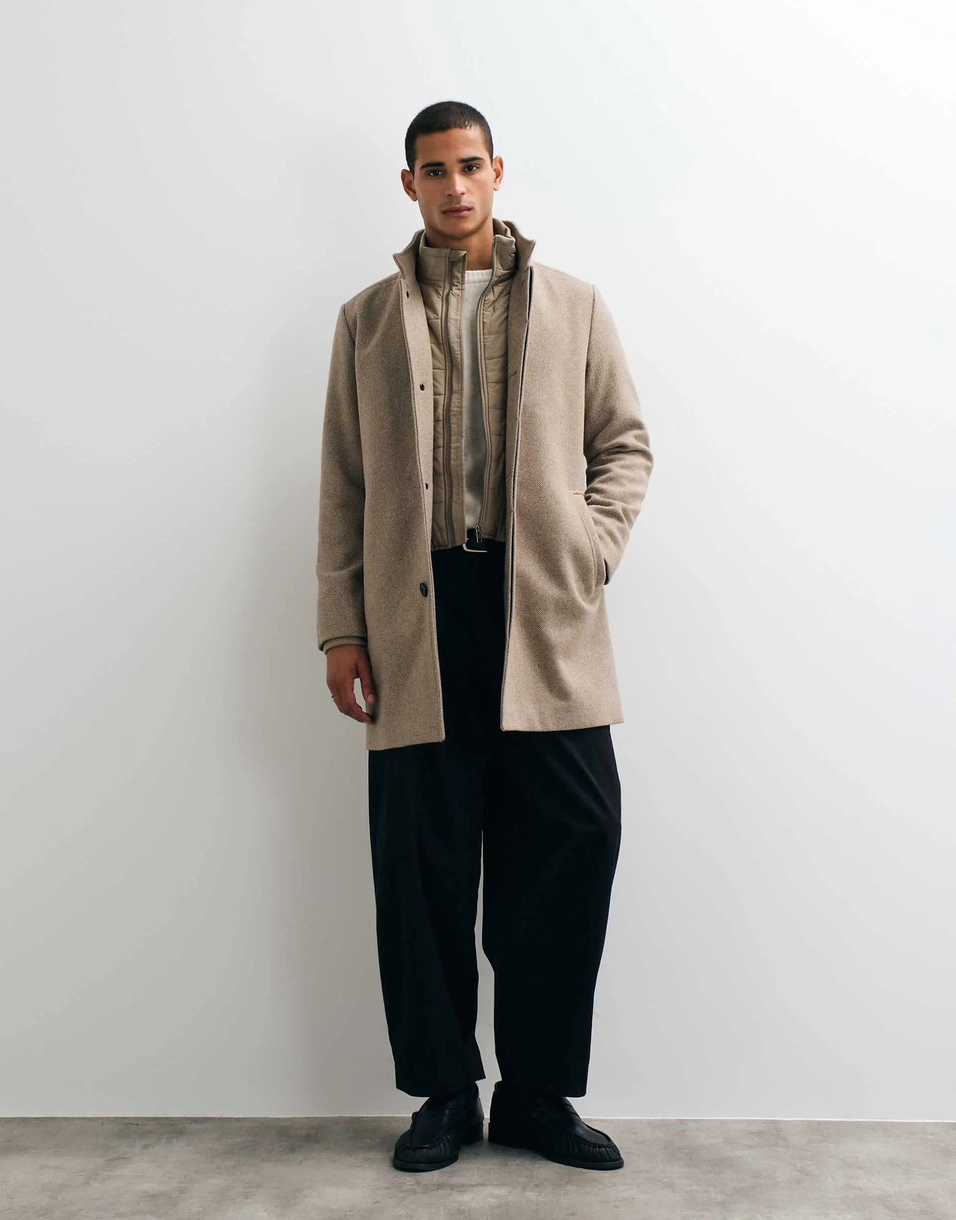 Jack & Jones wool blend coat with high collar in beige