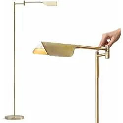Brightech Leaf Pharmacy LED Reading Lamp, Dimmable Floor Lamp with Easy Rotation over Chair or Desk for Living Rooms & Offices, Adjustable Standing Tall Lamp, For Sewing & Crafts, Antique Brass (Gold)
