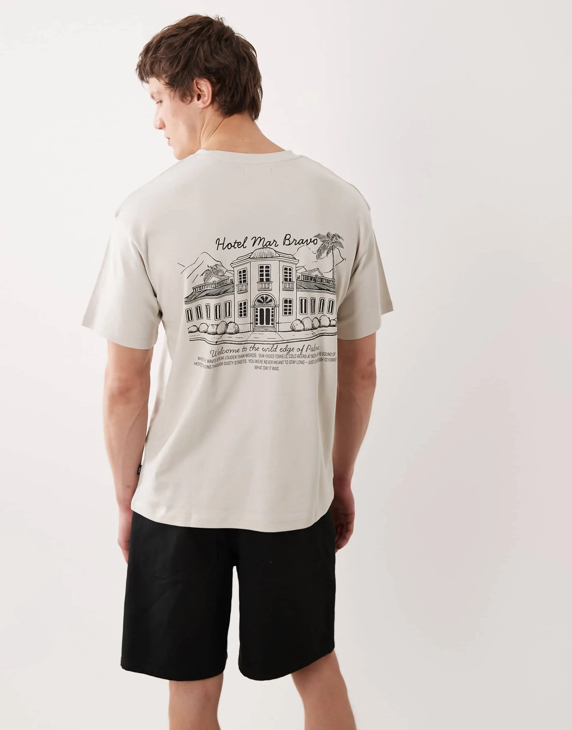 Jack & Jones Premium heavyweight t-shirt with back print in beige