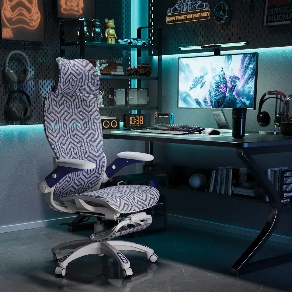 X100 Ergonomic Mesh Office Chair with Footrest, Big and Tall Home Desk Chair with 5D Flip-Up Arms, Adjustable 3D Lumbar Support, Gaming & Executive Computer Chair (Cybernetic Pulse)