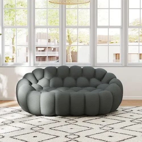 79 in. Bubble Armless Couch, Modern Gray Mesh Fabric 2-Seater Loveseat Curved Floor Sofa