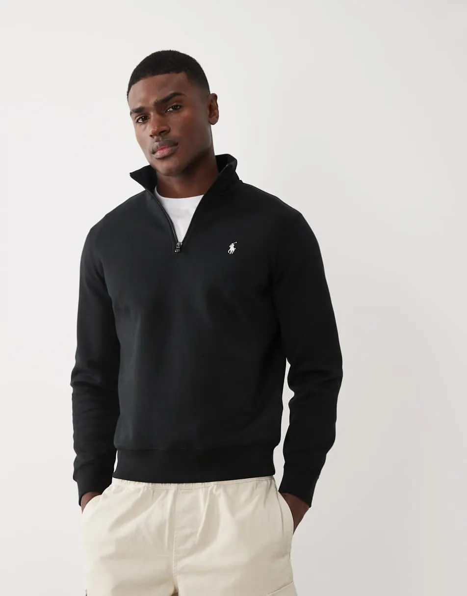 Polo Ralph Lauren icon logo double knit jersey quarter zip sweatshirt in polo black